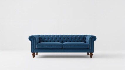 Single blue sofa against a plain white background