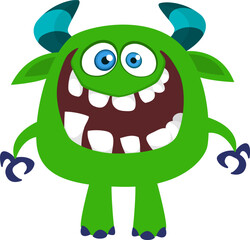 Cartoon funny monster character design with funny face expression. Halloween vector illustration 