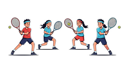 Tennis Tournament Illustration: Dynamic illustration of two pairs in a tennis competition, each wielding rackets and focused on the bouncing ball. captures the thrill and athleticism of the sport.
