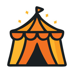 Cute cartoonstyle circus tent perfect for childrens books, posters, invitations, and event advertisements in a colorful design style.