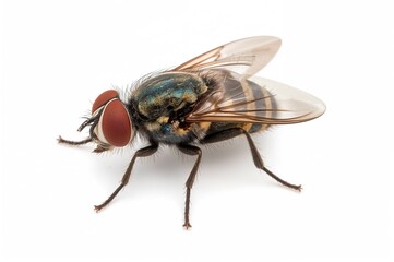 House fly in isolation on a white backdrop