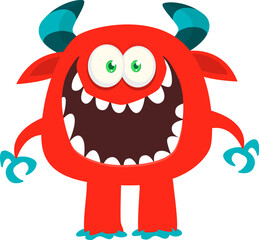 Cartoon funny monster character design with funny face expression. Halloween vector illustration 