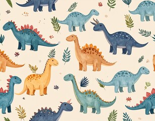 Seamless Dinosaurs , cute Dinosaurs friendship for forever baby boys for appare