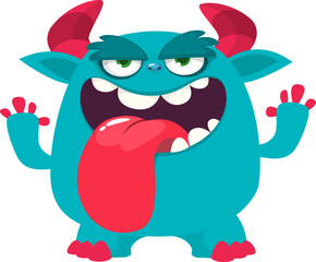Cartoon funny monster character design with funny face expression. Halloween vector illustration 