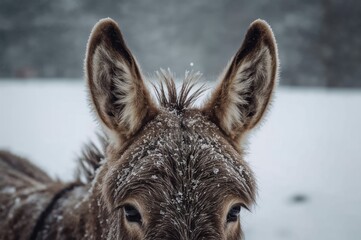 Tiny donkey ears covered in frost on a chilly winter day