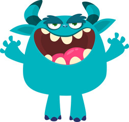 Cartoon funny monster character design with funny face expression. Halloween vector illustration 