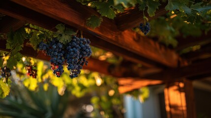 Purple grapes hanging from pergola