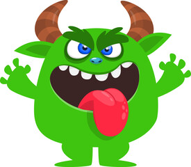 Cartoon funny monster character design with funny face expression. Halloween vector illustration 
