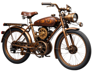 Angled Front View of Steampunk Bicycle with Camera, Retro-Futuristic Design, Isolated