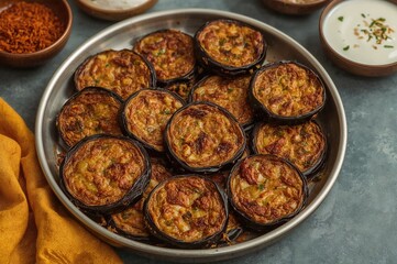 Crispy Brinjal Fritters Made with Chickpea Flour and Spices, Traditional Festive Snack for Holi and Navratri