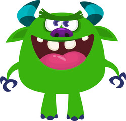 Cartoon funny monster character design with funny face expression. Halloween vector illustration 