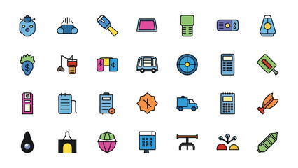 Colorful Icon Array: A vibrant and organized array of diverse icons, each meticulously crafted with bold colors and sharp lines, representing various concepts and themes. The clean design.
