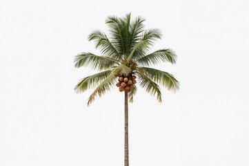Single coconut palm tree on a plain white backdrop created with AI generation