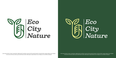 Green city logo design vector illustration. Park outdoor building silhouette. Environmental architecture icon symbol.