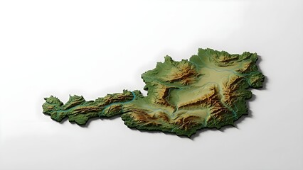 3D Relief Map of Austria's Topography and Rivers