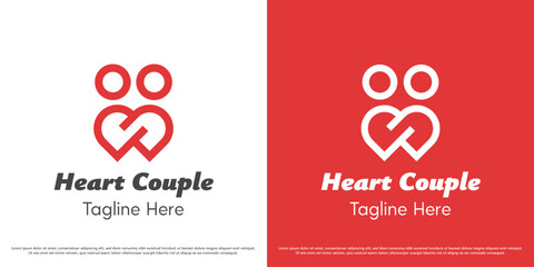 Couple logo design vector illustration. Silhouette of people with hearts in love. Simple minimal icon symbol of a bond of togetherness.