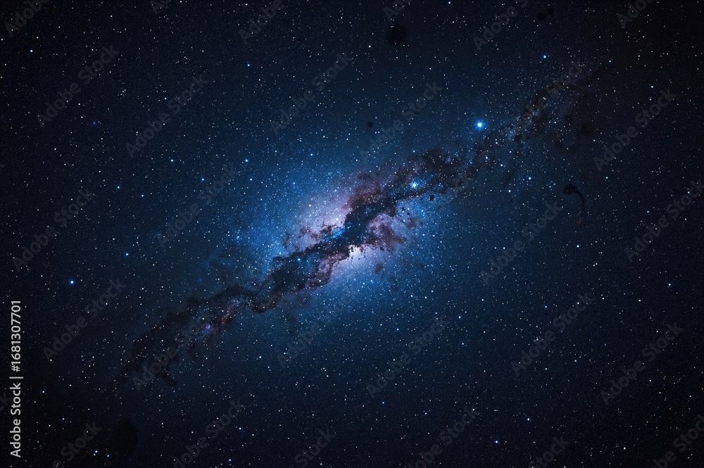 Wall mural stunning azure glow with abstract celestial stars and cosmic nebula in outer space