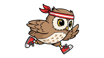 Athletic Owl: A determined owl in sporty attire takes a swift stride, exuding confidence and energy as it embarks on a running adventure.