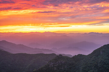Naklejka premium Beautiful sunset glow from Beijing Western Hills Miaofengshan area 