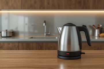Contemporary electric kettle placed on kitchen counter with room for text
