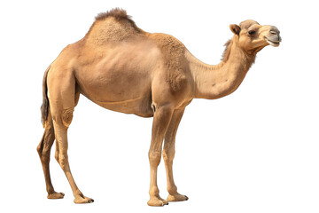 Isolated camel image on clean white transparent concept. A majestic camel standing proud in the desert landscape.