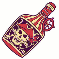 Vector art of pirate skull in a bottle with ship wheel
