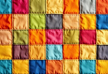 Colorful fabric squares stitched together in a traditional quilt block pattern,  quilt,  needlework