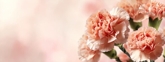 Delicate peach-toned carnations in soft focus