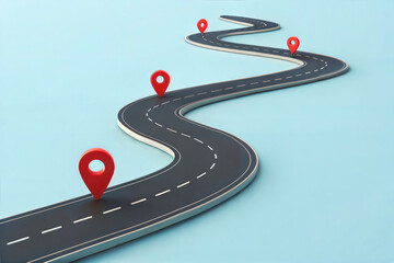 Curved Road with Location Pin Markers Journey and Roadmap Concept