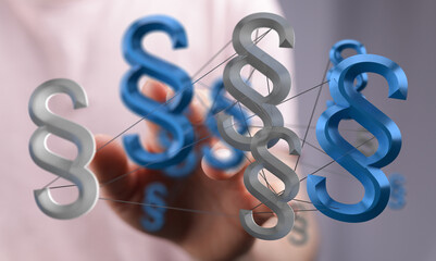 Abstract image of interconnected paragraph symbols, representing legal networks, regulations, or interconnected laws.