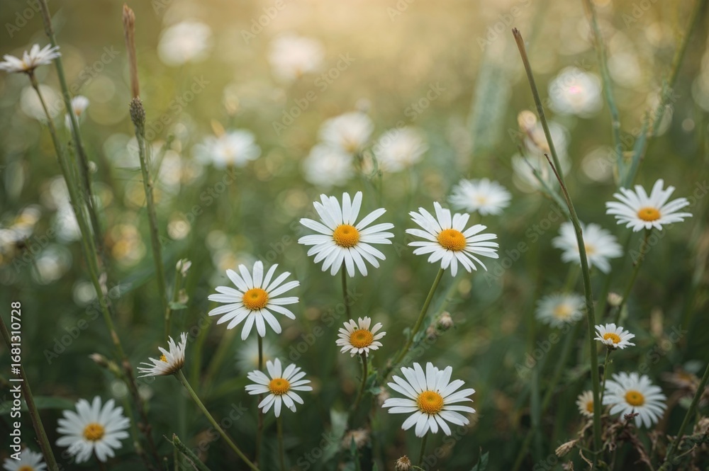 Canvas Prints numerous daisy blooms scattered across a field with stunning bokeh
