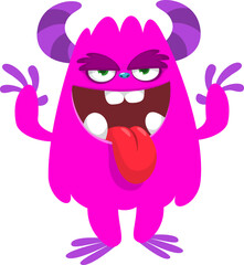 Cartoon funny monster character design with funny face expression. Halloween vector illustration 