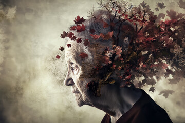 Surreal Representation of Alzheimer’s with Elderly Woman and Nature Integration