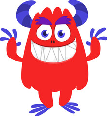 Cartoon funny monster character design with funny face expression. Halloween vector illustration 