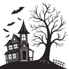 halloween house with tree