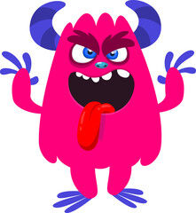 Cartoon funny monster character design with funny face expression. Halloween vector illustration 