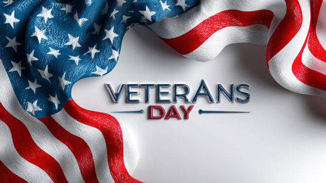 Realistic USA flag with 3D Veterans Day text on clean background.