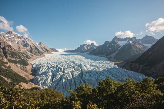 Glacier thawing amid unprecedented summer warmth in rugged mountain peaks