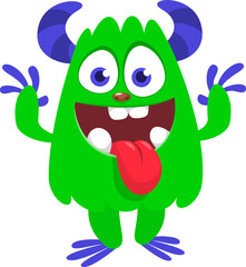 Cartoon funny monster character design with funny face expression. Halloween vector illustration 