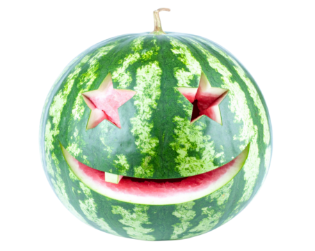 Creative Watermelon Jack-o'-Lantern with Star-Shaped Eyes, Angled Side View, isolated on transparent background PNG