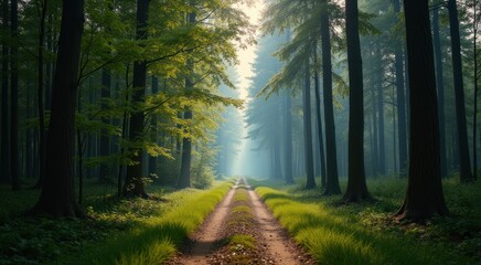 Obraz premium Dirt road that is going through the woods