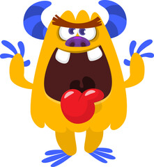 Cartoon funny monster character design with funny face expression. Halloween vector illustration 