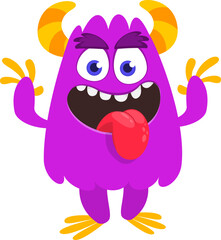 Cartoon funny monster character design with funny face expression. Halloween vector illustration 