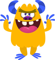 Cartoon funny monster character design with funny face expression. Halloween vector illustration 