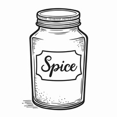 Outline of spice jar with handwritten label isolated on white background  