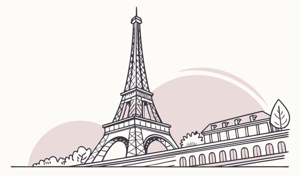 Flat vector illustration of Eiffel Tower in Paris, minimal design, simple colors, clean vector style
