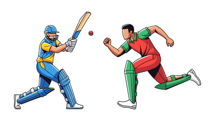 Cricket Match Illustration: A dynamic illustration captures the intensity of a cricket match, with a batsman poised to strike the ball, and a bowler in full run.