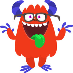 Cartoon funny monster character design with funny face expression. Halloween vector illustration 