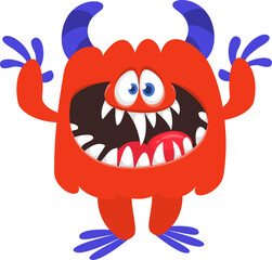 Cartoon funny monster character design with funny face expression. Halloween vector illustration 