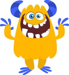 Cartoon funny monster character design with funny face expression. Halloween vector illustration 